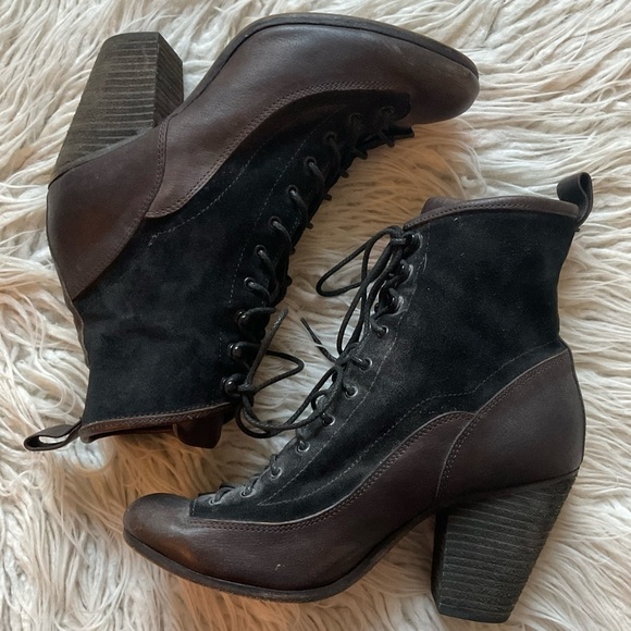 Rag & Bone Black Brown Suede Leather Lace-Up Heeled Classic Combat Boot EUC 41 - Picture 2 of 9